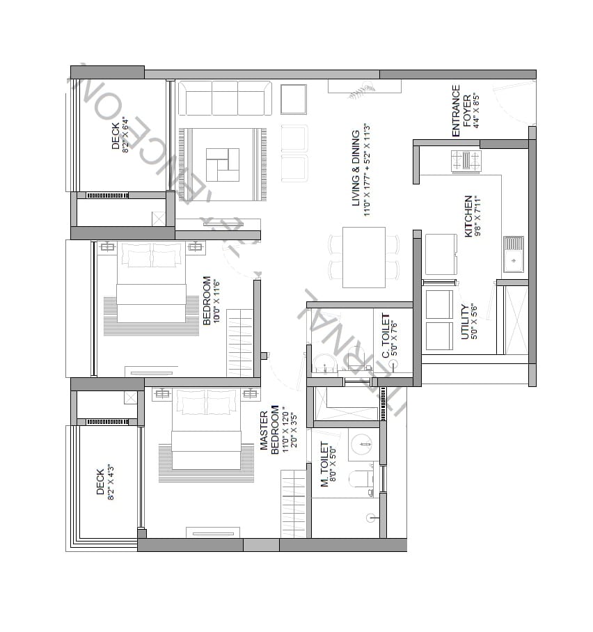 Shapoorji Pallonji Vanaha Verdant Unit plan - 874 sq.ft.