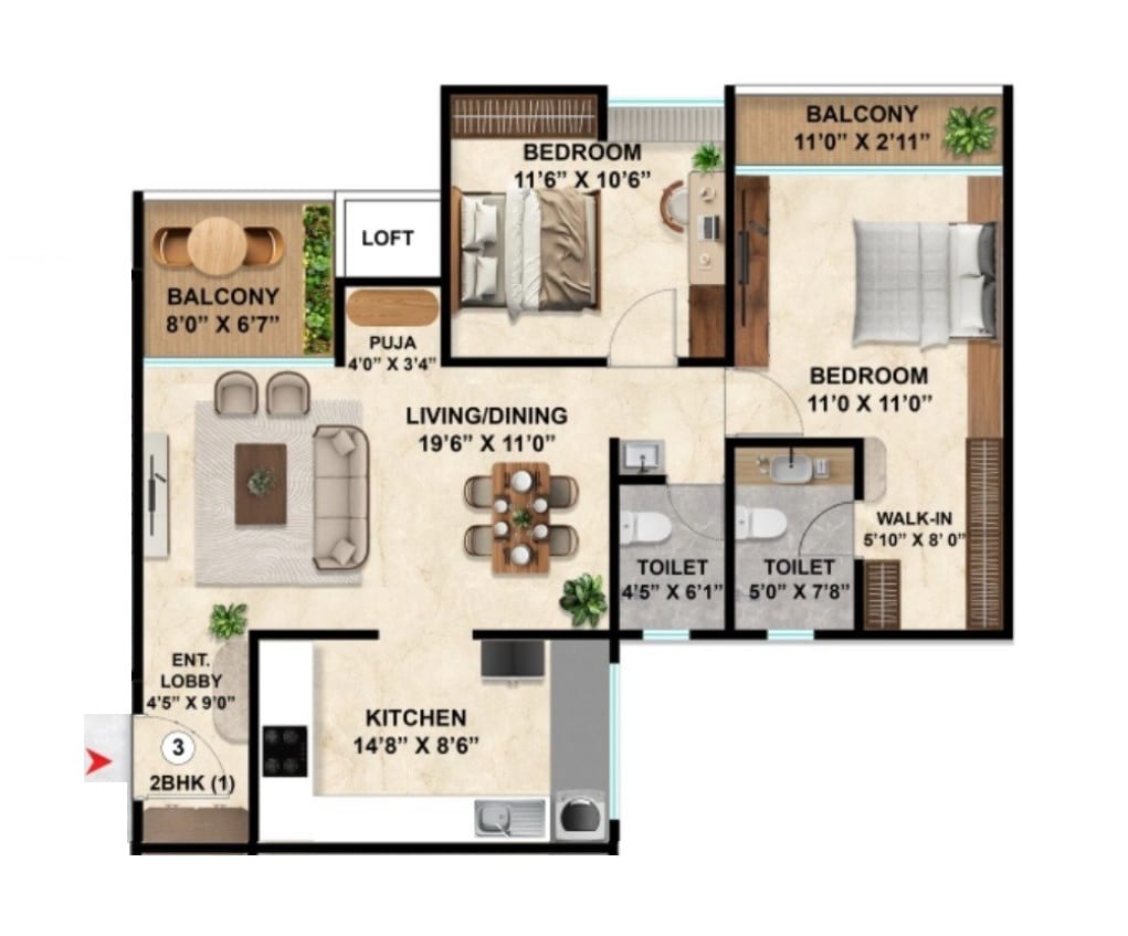 Unit plan - 890 sq.ft.