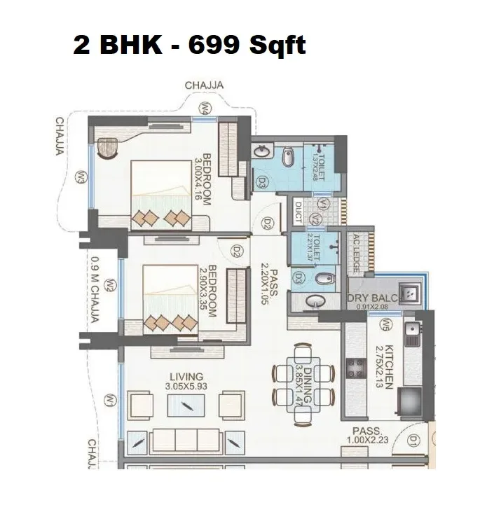 Zaveri Aranya The Park Unit plan - 699 sq.ft.