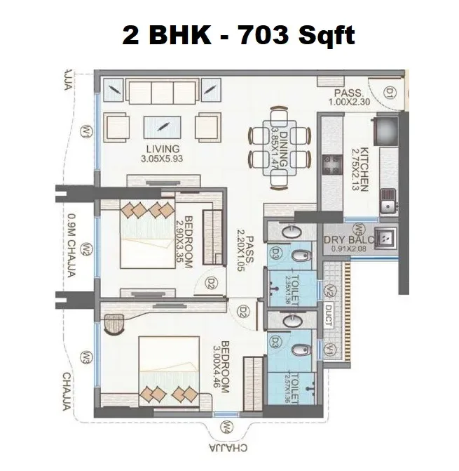Zaveri Aranya The Park Unit plan - 703 sq.ft.