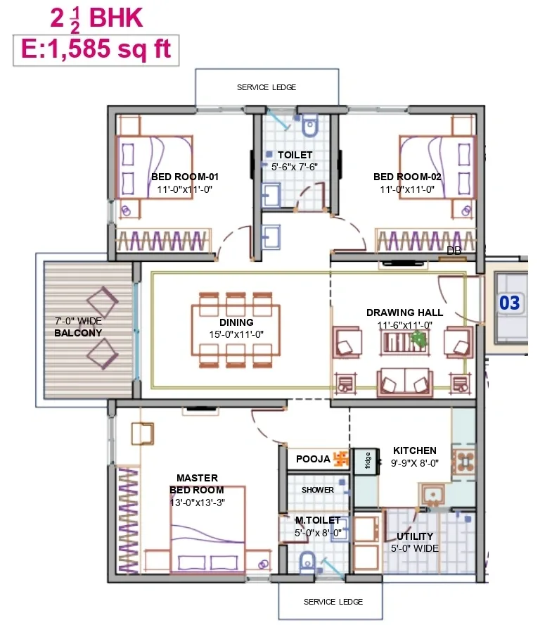Unit plan - 1109 sq.ft.