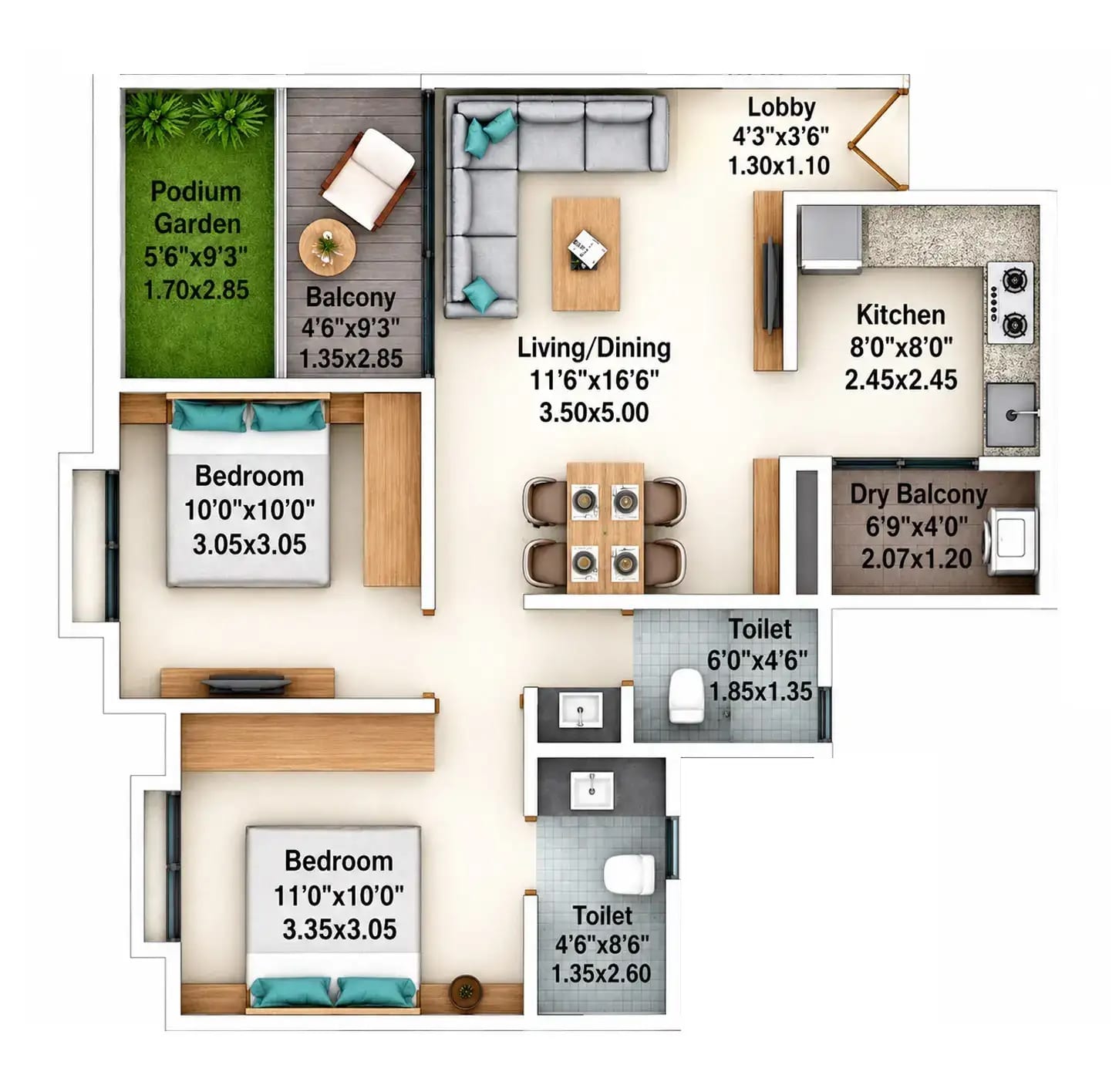 Unit plan - 724 sq.ft.