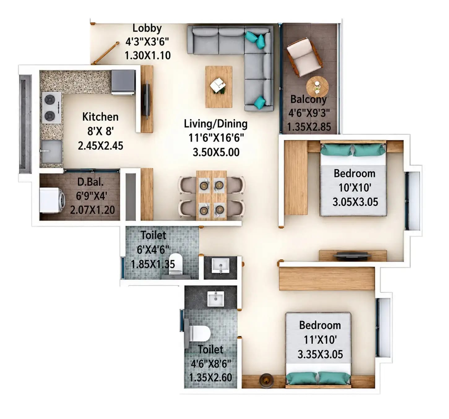 Majestique Rhythm County Unit plan - 668 sq.ft.