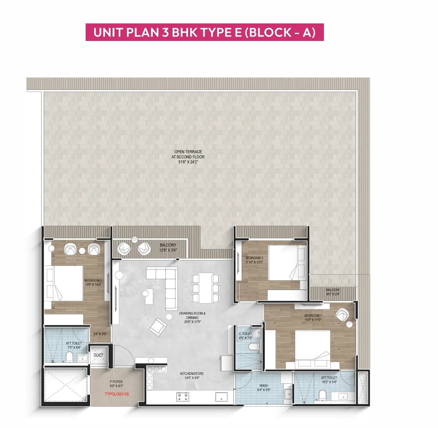 Serenity Vasudha Unit plan - 1382 sq.ft.