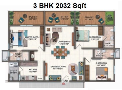 Candeur Twins Unit plan - 1441 sq.ft.