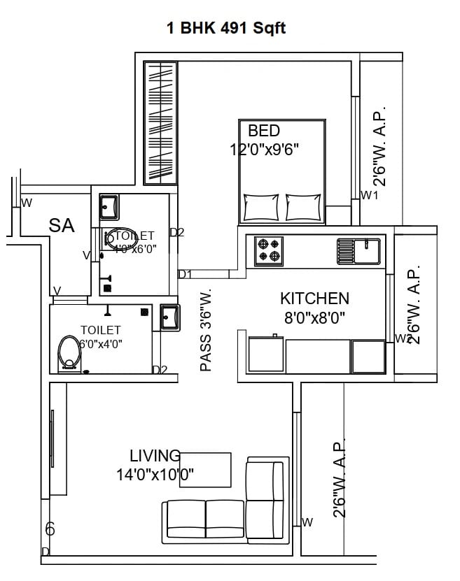 Mauli Krupa Sai Chandra Pride Unit plan - 491 sq.ft.