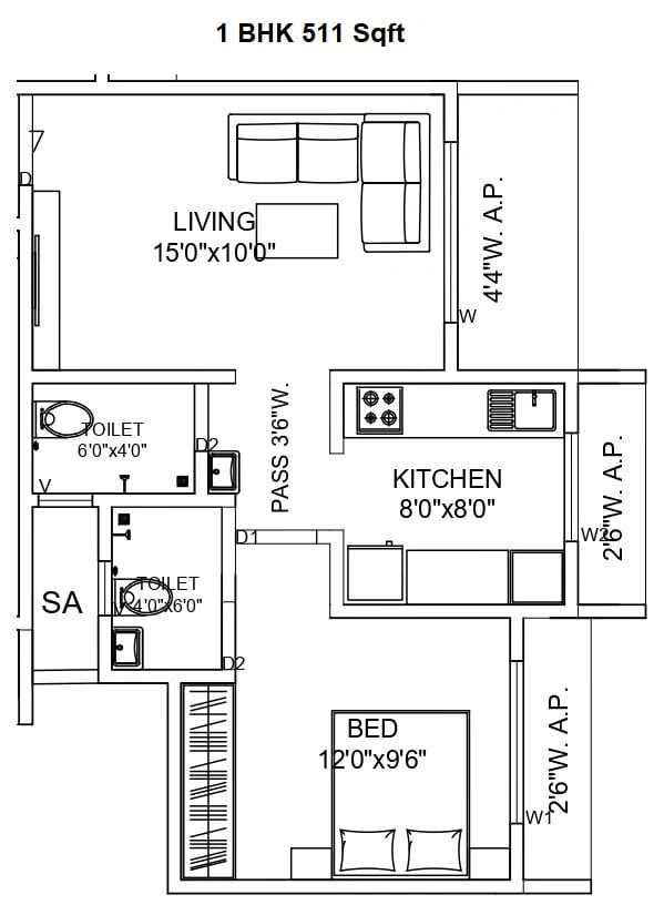Mauli Krupa Sai Chandra Pride Unit plan - 511 sq.ft.