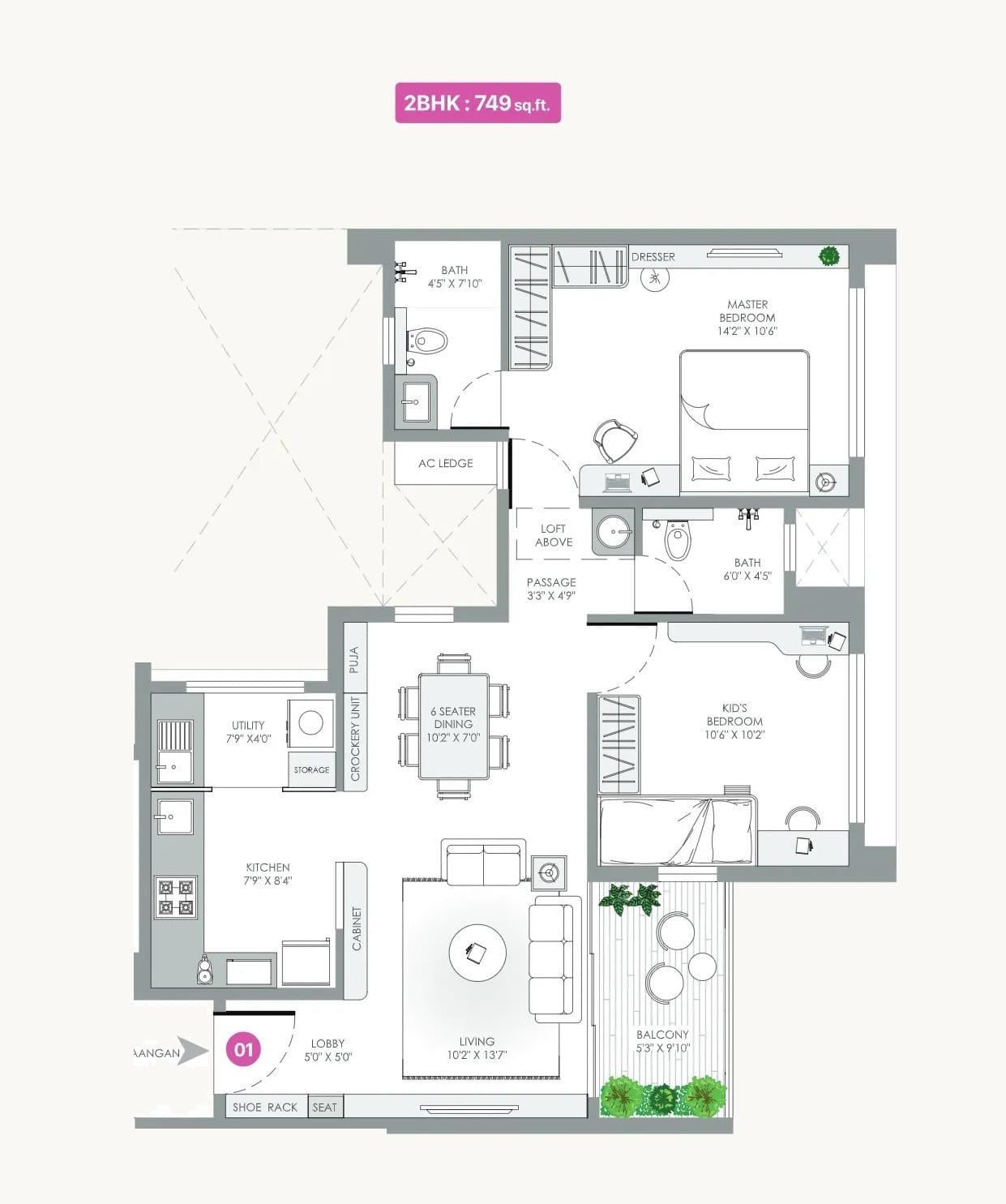 Unit plan - 750 sq.ft.