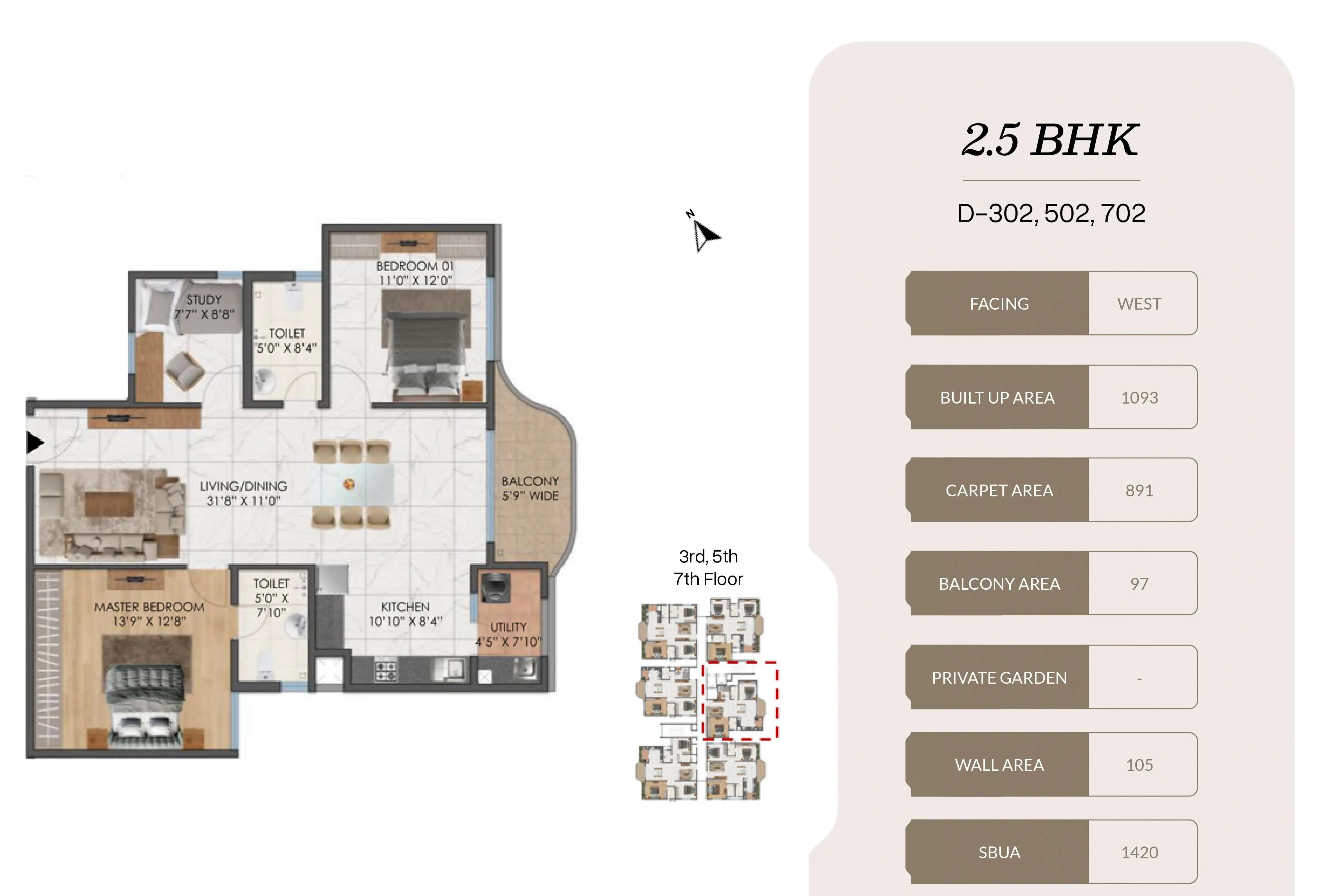 Unit plan - 891 sq.ft.