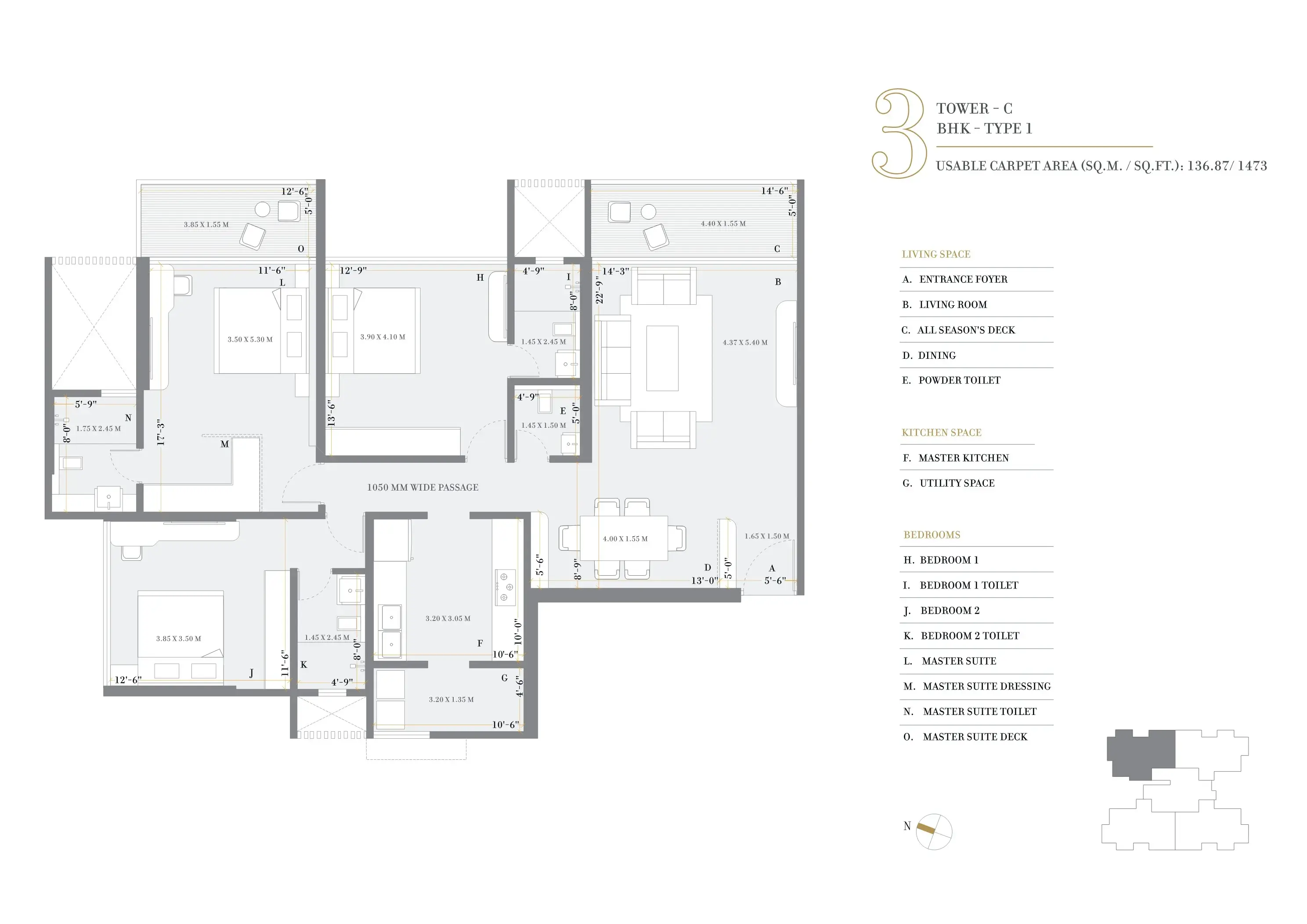 Kolte Patil 24k Manor Unit plan - 1473 sq.ft.