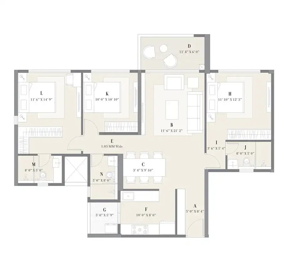 Kolte Patil 24k Altura Unit plan - 1133 sq.ft.