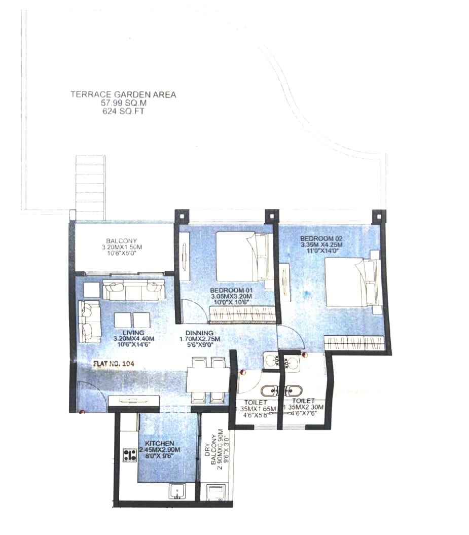 Sukhwani Kingsley Unit plan - 1250 sq.ft.