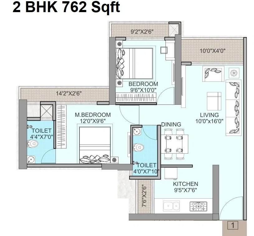 Unit plan - 762 sq.ft.