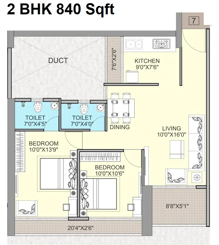 Dream Hills Unit plan - 840 sq.ft.