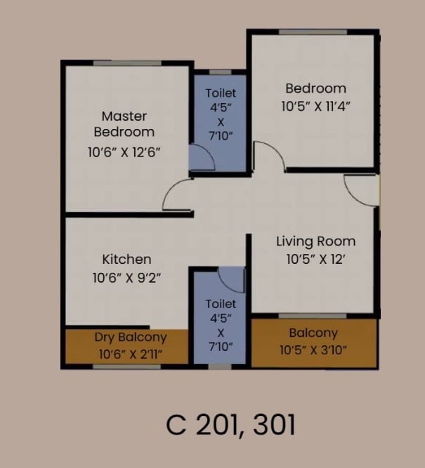 Alliance Marina Heights Unit plan - 671 sq.ft.