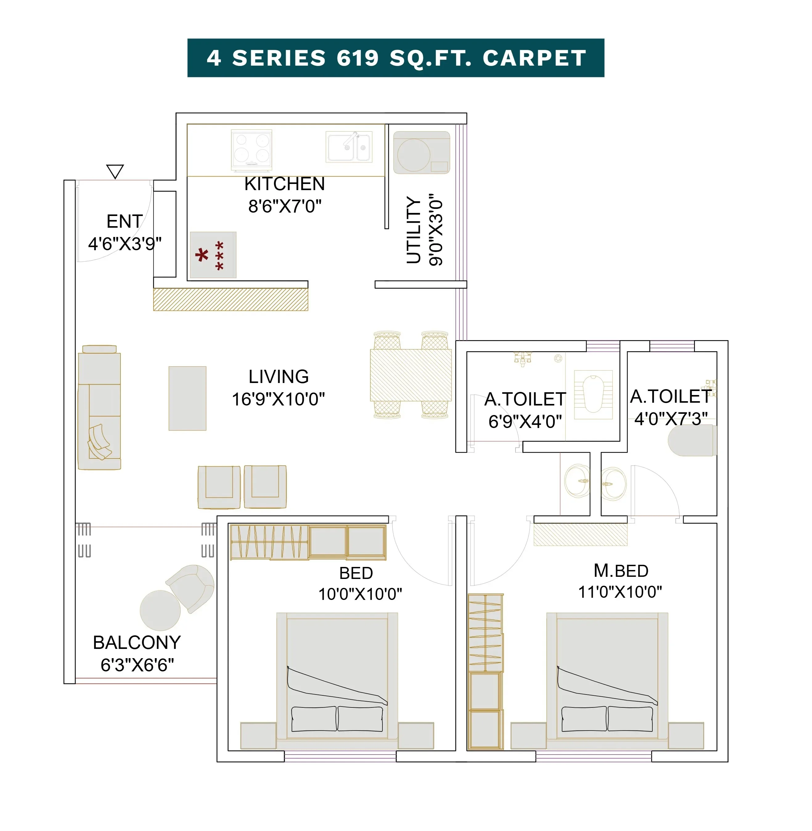 SM Mahalaxmi Tarangan Unit plan - 619 sq.ft.