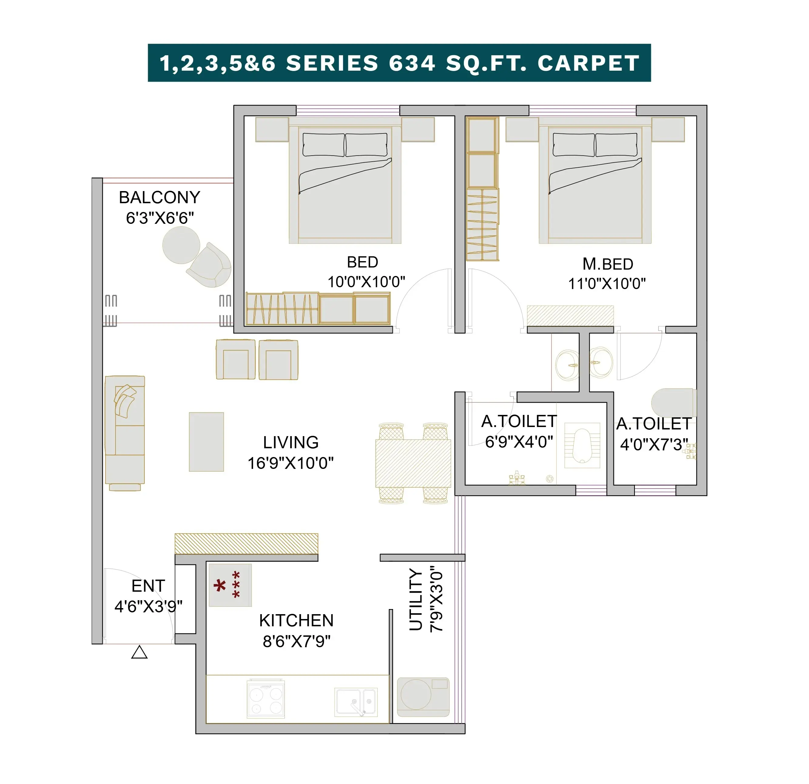 SM Mahalaxmi Tarangan Unit plan - 634 sq.ft.