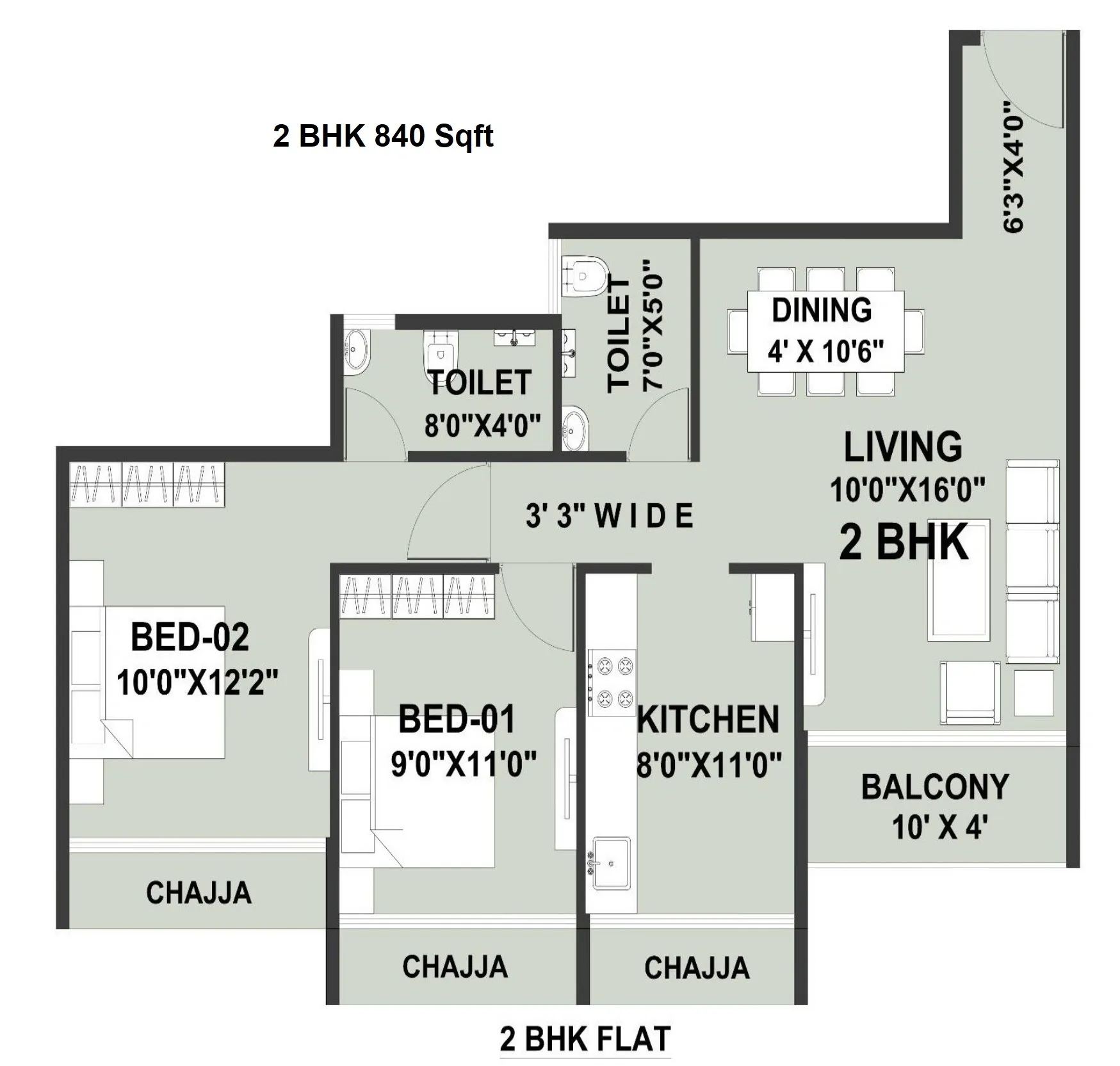 Madhuraaj Kedarnath Unit plan - 840 sq.ft.
