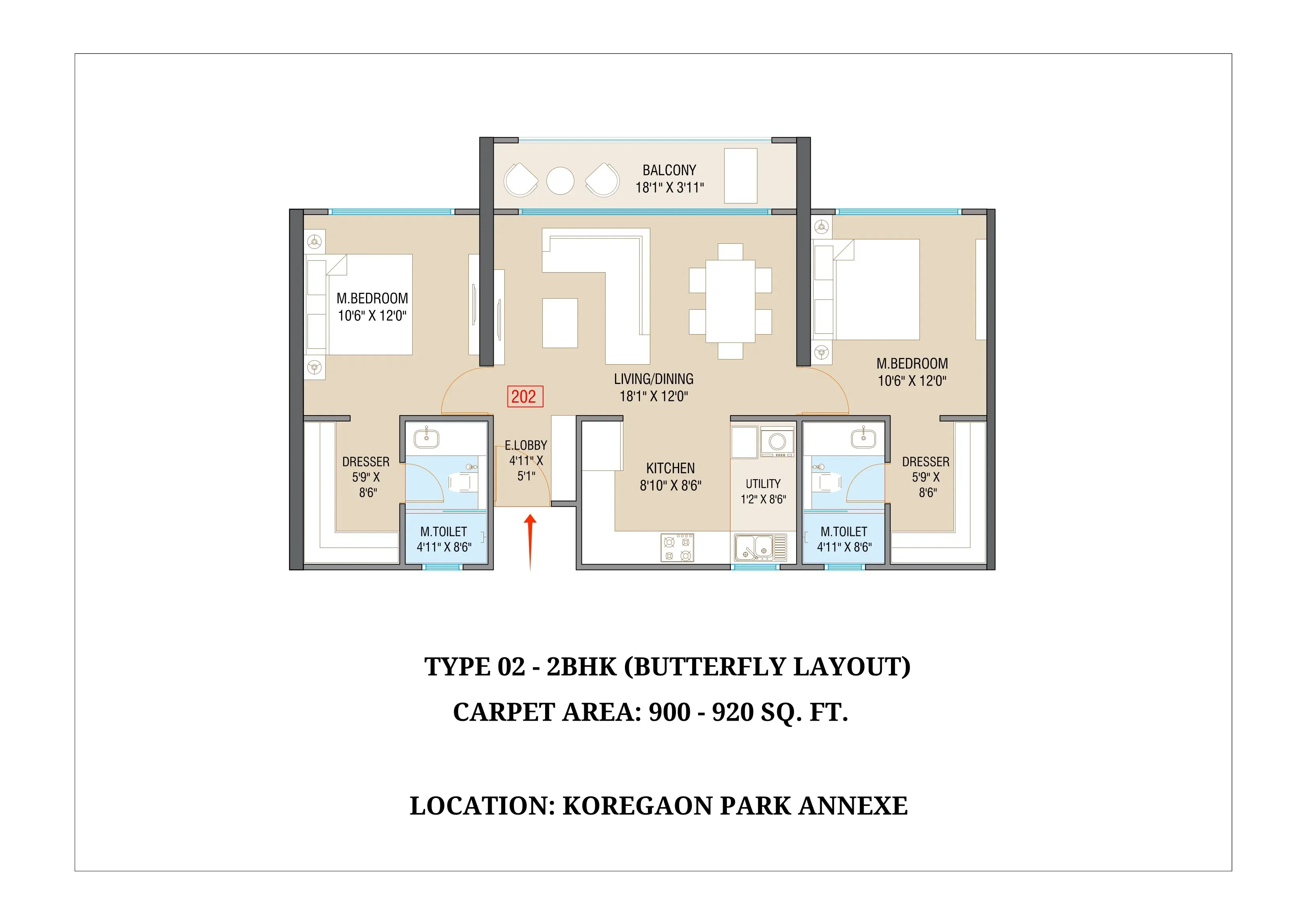 Global Riverfront Unit plan - 910 sq.ft.
