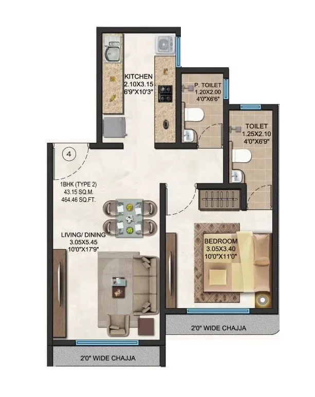Unit plan - 464 sq.ft.