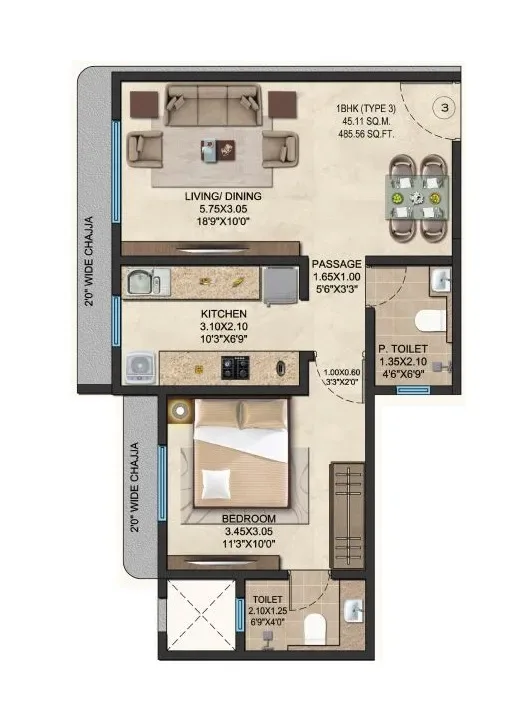 Sankirt Jasmine Unit plan - 486 sq.ft.