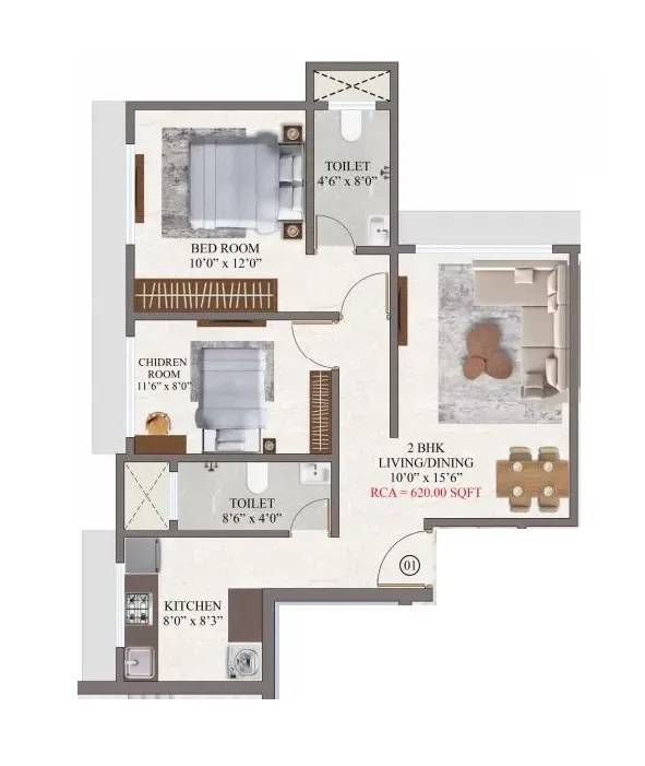 Unit plan - 620 sq.ft.