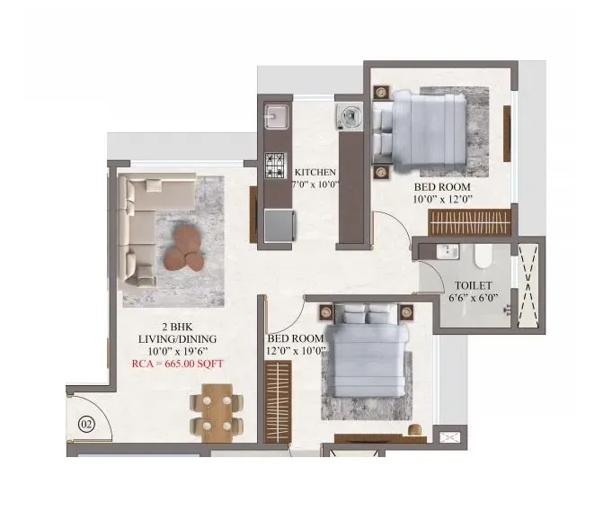 RD Brothers Nivara Unit plan - 665 sq.ft.