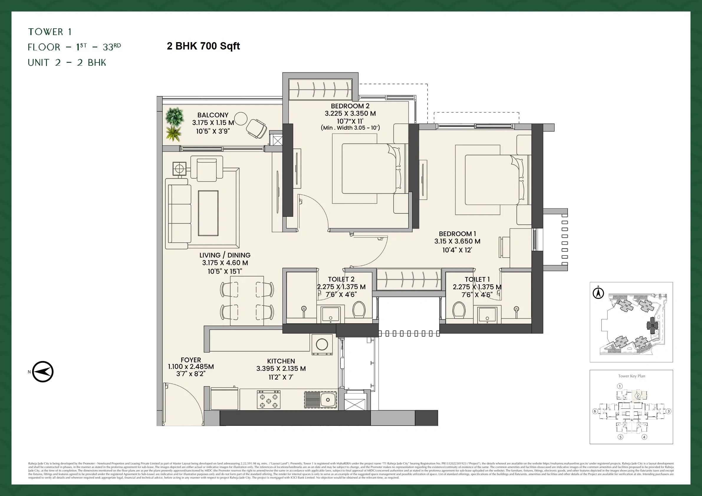 K Raheja Jade City Unit plan - 700 sq.ft.