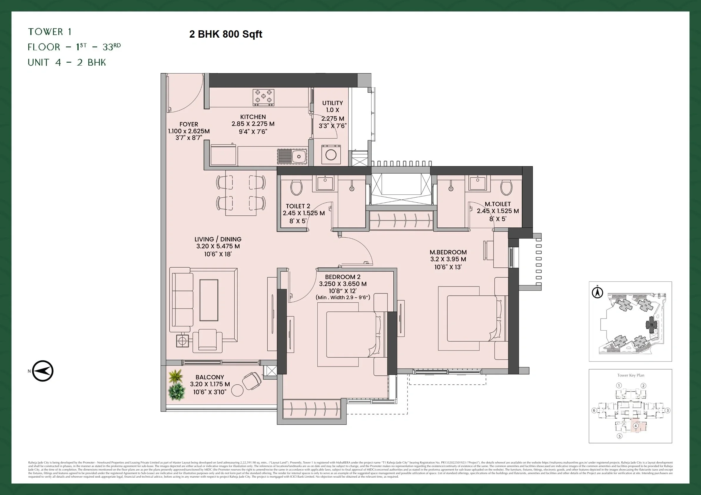 K Raheja Jade City Unit plan - 800 sq.ft.