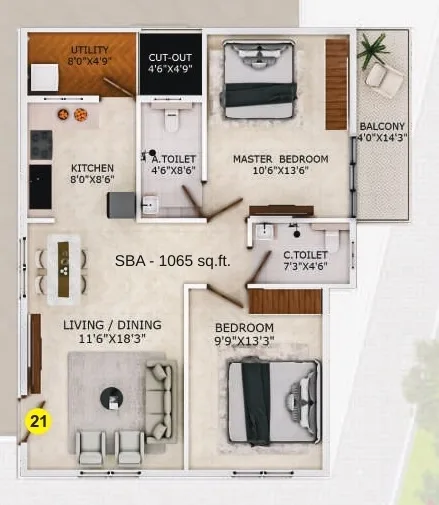 Sri Balaji Vaibhav Unit plan - 813 sq.ft.
