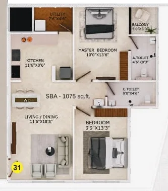 Sri Balaji Vaibhav Unit plan - 817 sq.ft.