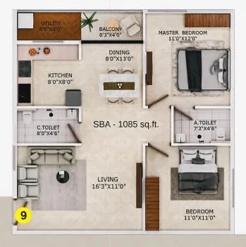 Unit plan - 813 sq.ft.