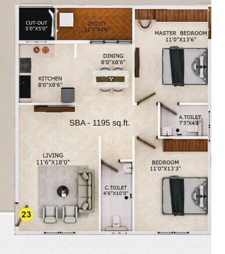 Sri Balaji Vaibhav Unit plan - 896 sq.ft.