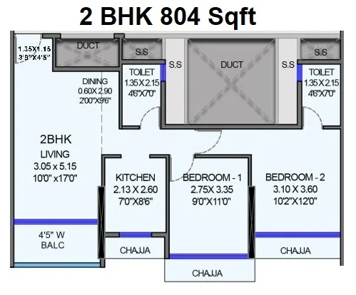 Bhagwati Avenoir Unit plan - 804 sq.ft.