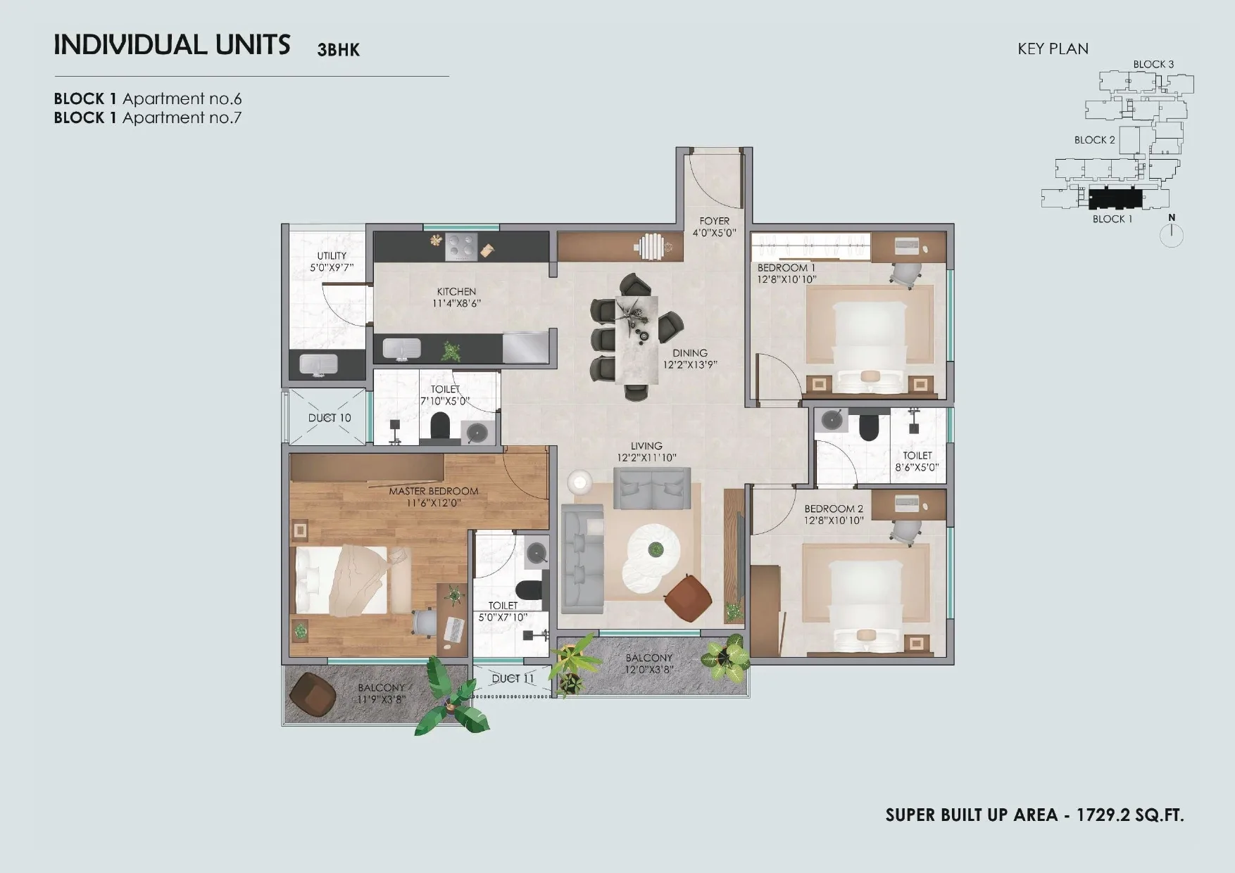 Saiven Six Senses Unit plan - 1305 sq.ft.