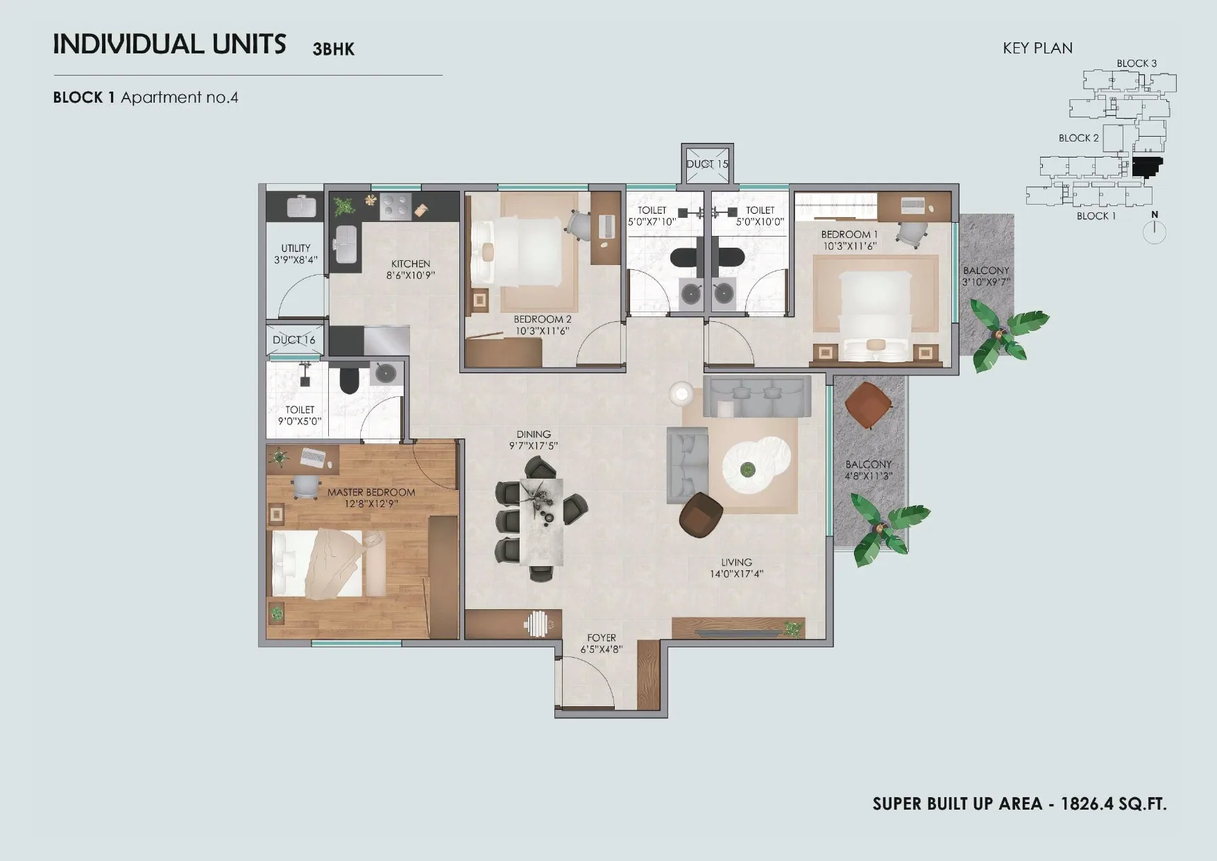 Saiven Six Senses Unit plan - 1383 sq.ft.