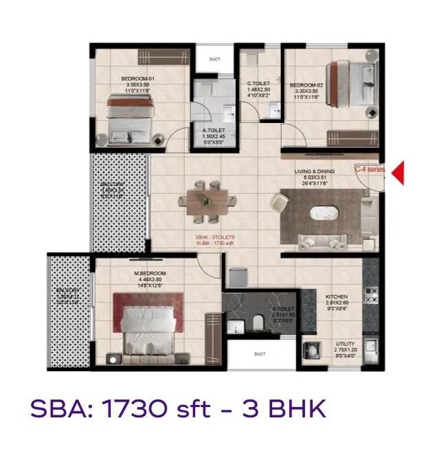 Trendsquares Akino Unit plan - 1176 sq.ft.