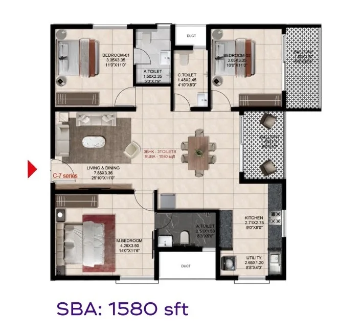 Trendsquares Akino Unit plan - 1074 sq.ft.