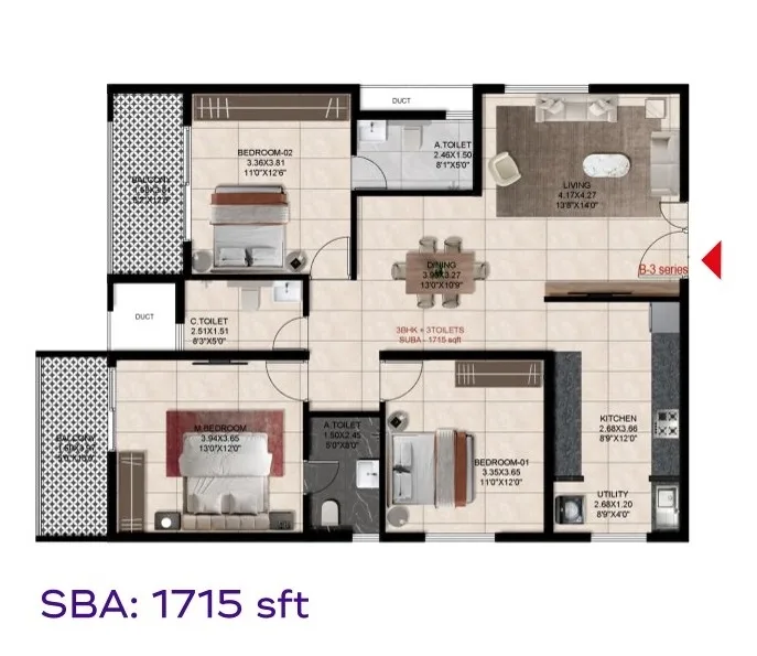 Trendsquares Akino Unit plan - 1166 sq.ft.