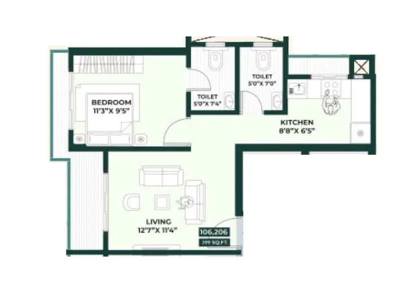 Rathi Nivera Unit plan - 399 sq.ft.