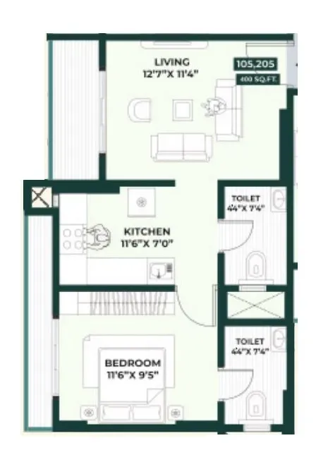 Rathi Nivera Unit plan - 400 sq.ft.