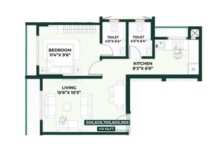 Rathi Nivera Unit plan - 428 sq.ft.