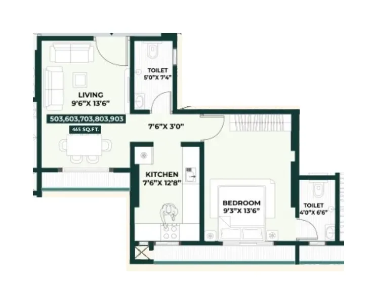 Rathi Nivera Unit plan - 465 sq.ft.