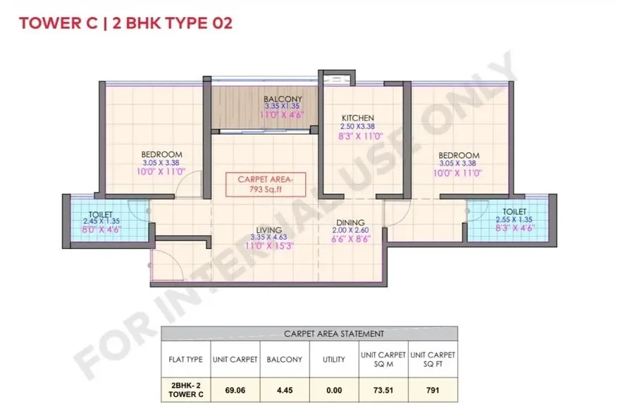 Truspace Prima Altiora Unit plan - 791 sq.ft.