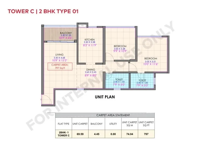 Truspace Prima Altiora Unit plan - 797 sq.ft.