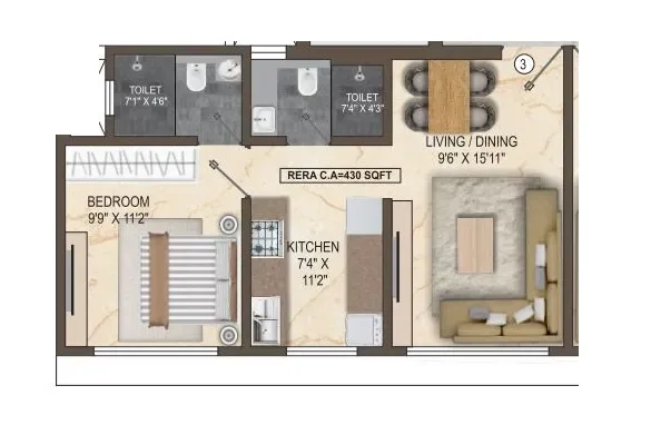 Unit plan - 430 sq.ft.