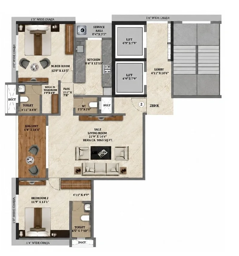 Unit plan - 1063 sq.ft.