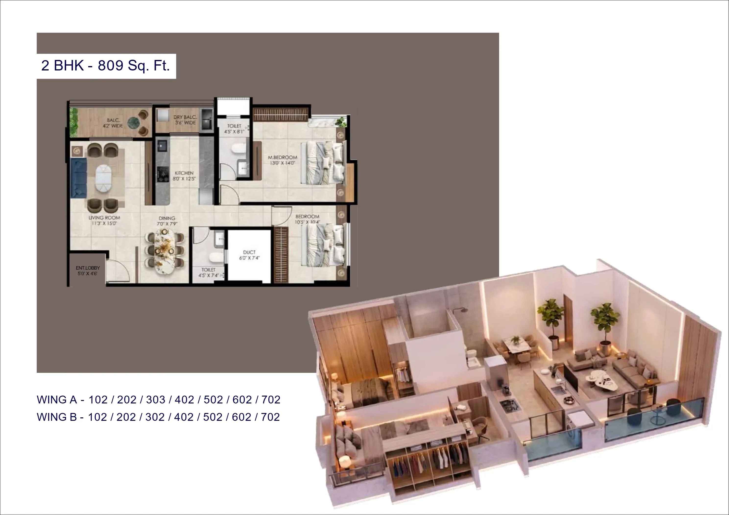 Bayview Avenue Unit plan - 809 sq.ft.
