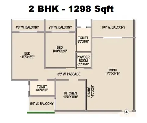 Seven Eleven Courtyard Unit plan - 1298 sq.ft.