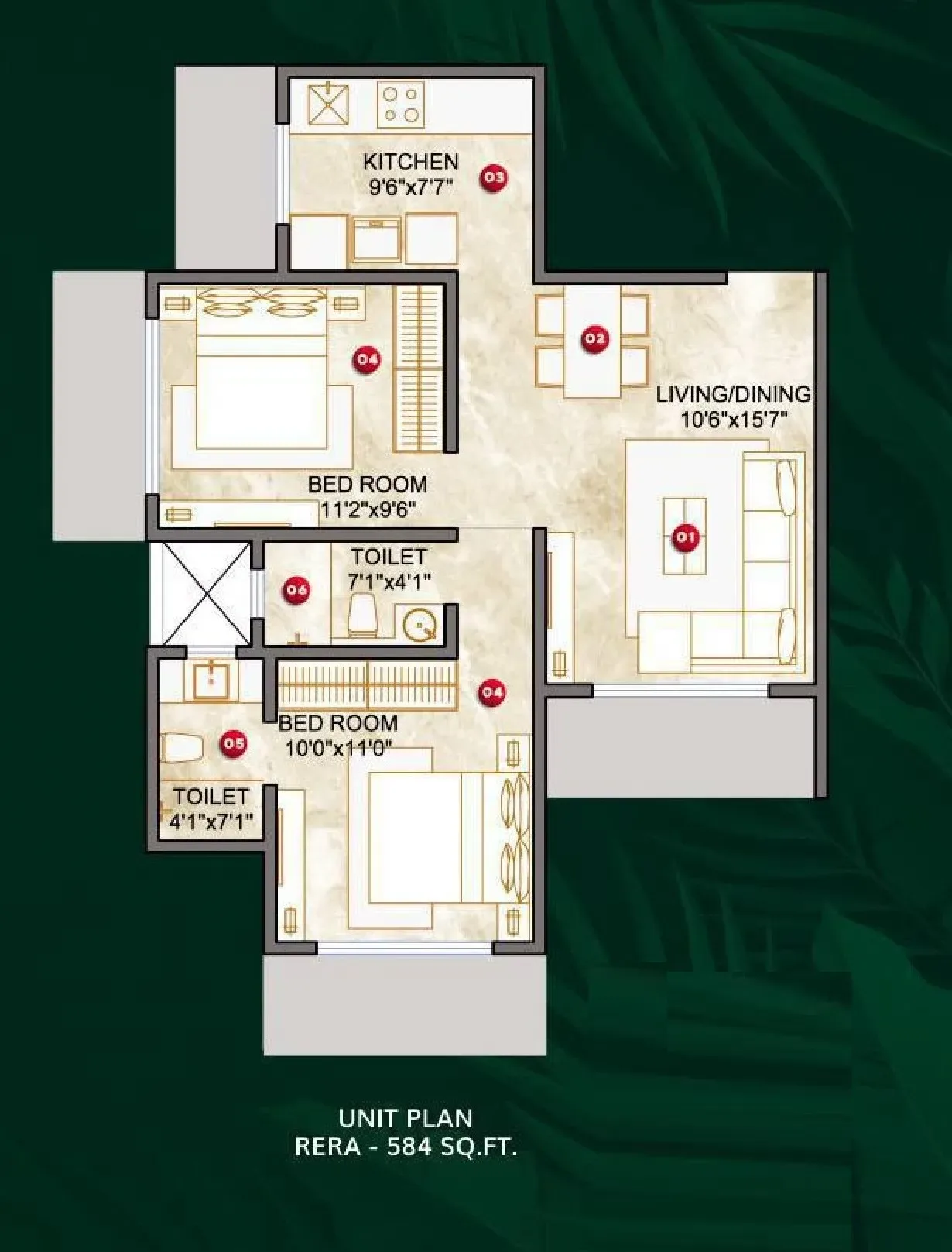 Samarpan Krishnagiri Upavan Unit plan - 584 sq.ft.